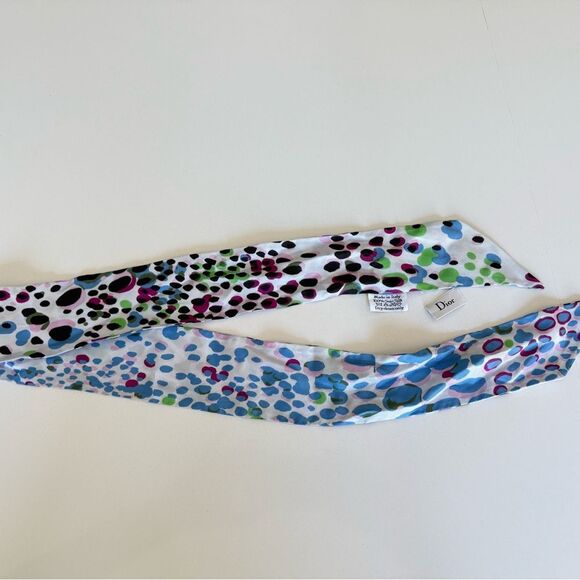 Dior Polka Dot Silk Twilly Scarf in Blue and Green - Picture 1 of 7